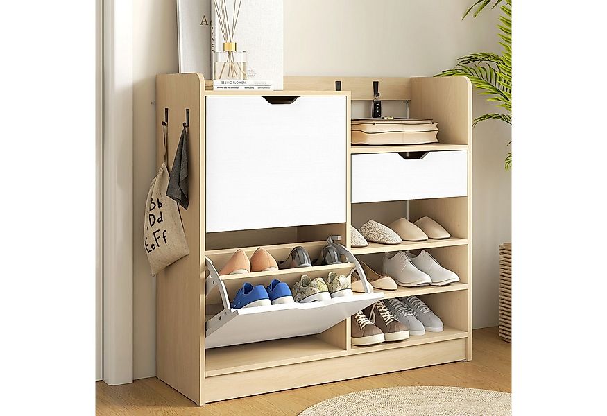 HOMCOM Schuhkipper Schuhschrank Schmal mit 2 Klappen, 1 Schubladen (Schuhko günstig online kaufen