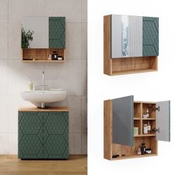 Vicco Badezimmerspiegelschrank Irma, Goldkraft Eiche/Grün, 54 günstig online kaufen
