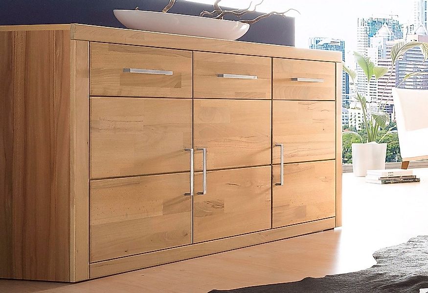 Home affaire Sideboard "Logo,130cm breit,42 cm tief, Fronten Massivholz,2 b günstig online kaufen