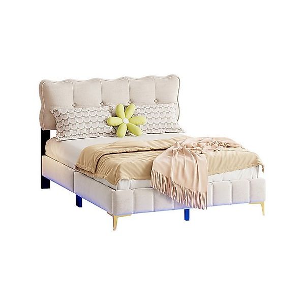 Gotagee Polsterbett LED Jugendbett Doppelbett hohe Metallfüße Gästebett Sam günstig online kaufen