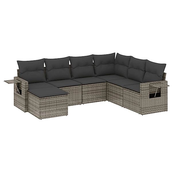 vidaXL 7-Tlg Garten-Sofagarnitur mit Kissen Grau Poly Rattan 3252837 günstig online kaufen