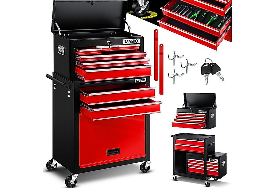 MASKO Werkstattwagen, rot, Werkzeugwagen inklusive Koffer 9 Fächer Abschlie günstig online kaufen