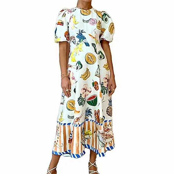 RUZU UG Dirndl Elegantes, bedrucktes Kleid mit weitem Rock und Rundhalsauss günstig online kaufen