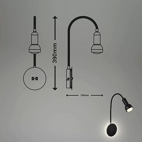 LED-Wandlampe 2178015 Double-Switch, schwarz günstig online kaufen