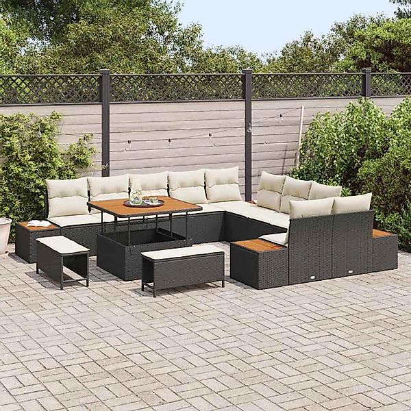 vidaXL Garten-Sofa-Set mit Kissen 13-Tlg Schwarz Poly Rattan 3362965 günstig online kaufen