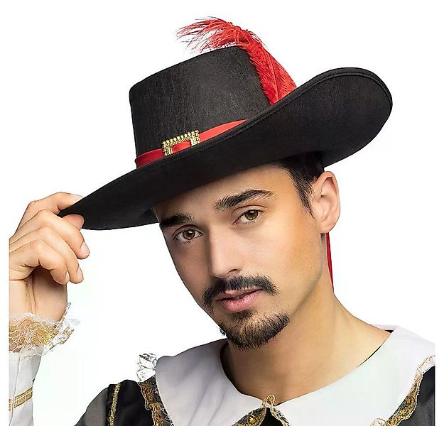 Boland Kostüm Musketier-Hut Sebastien schwarz 58 cm edler Kostümhut mit Fed günstig online kaufen