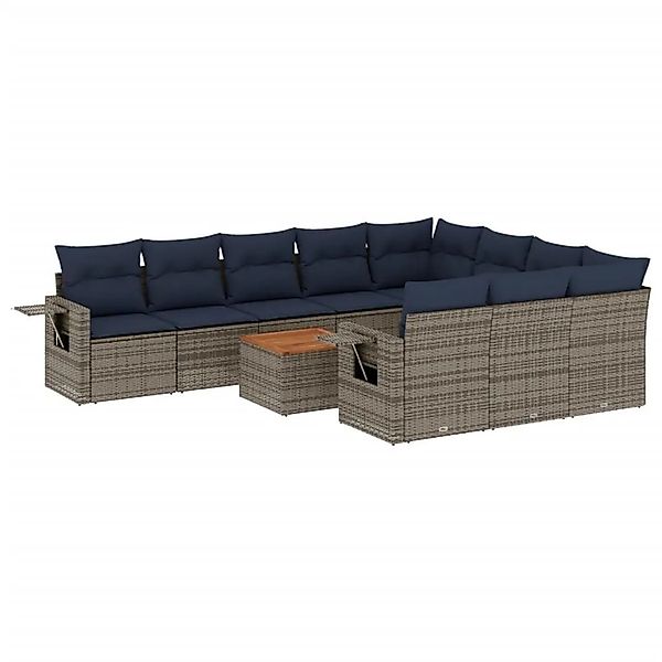 vidaXL 11-Tlg Gartensofa-Set mit Kissen Grau Polyrattan 3224745 günstig online kaufen