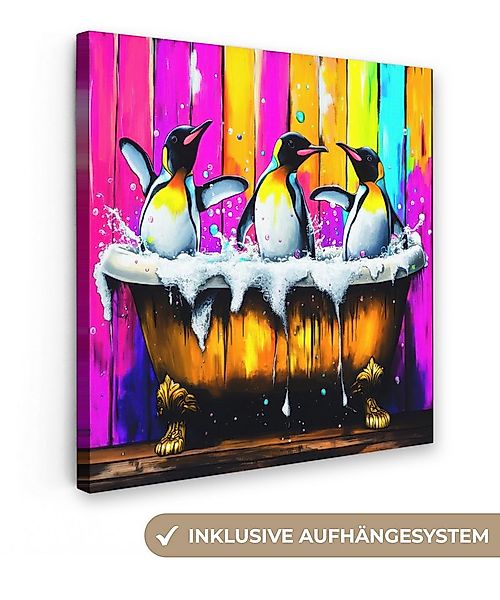 OneMillionCanvasses® Leinwandbild Pinguine - Badewanne - Bunt - Schaumstoff günstig online kaufen