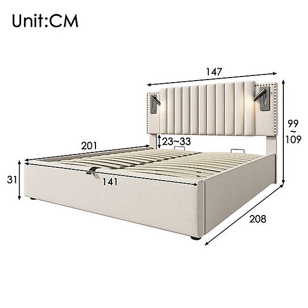 HAUSS SPOLE Polsterbett 140x200 Leselicht mit USB Ladefunktion Kopfteil, Be günstig online kaufen