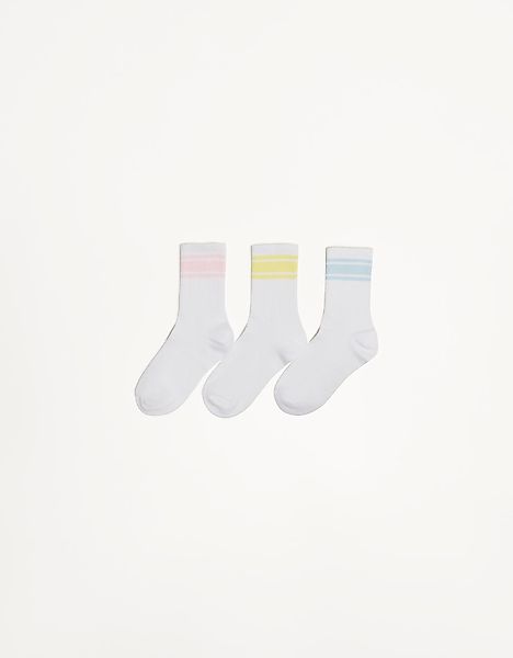 Bershka 3-Er Pack Sportsocken Damen Weiss günstig online kaufen