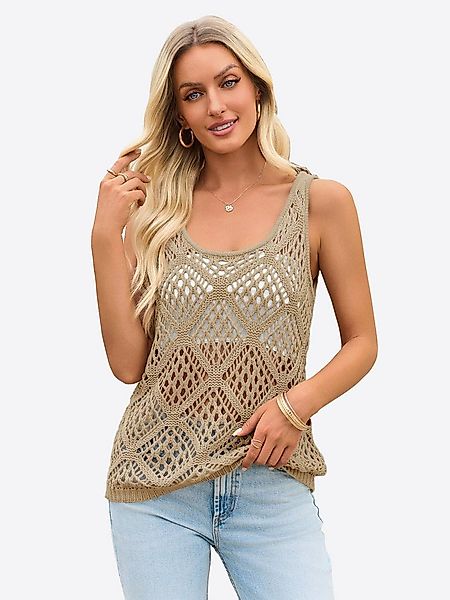 Imily Bela Stricktop Damen gehäkelt Tanktop Rundhals Beach Cover-Up Casual günstig online kaufen