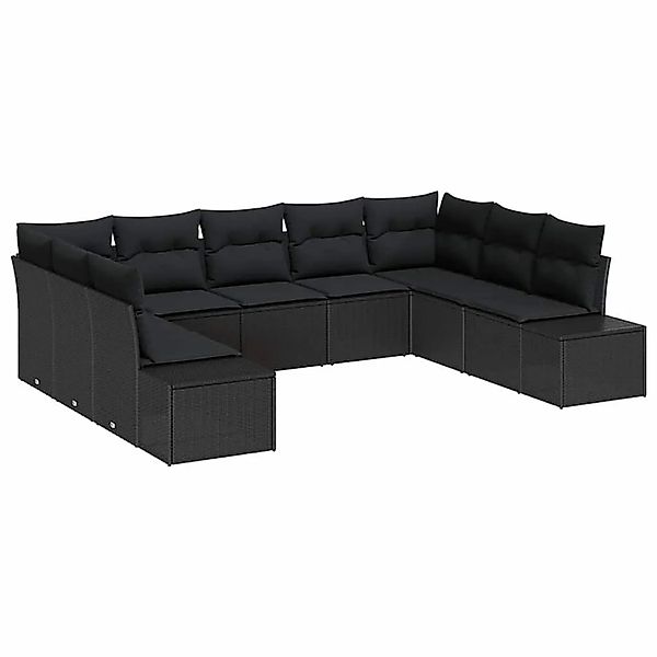 vidaXL Gartensofa-set mit Kissen 9-Tlg Schwarz Poly-Rattan 3355892 günstig online kaufen