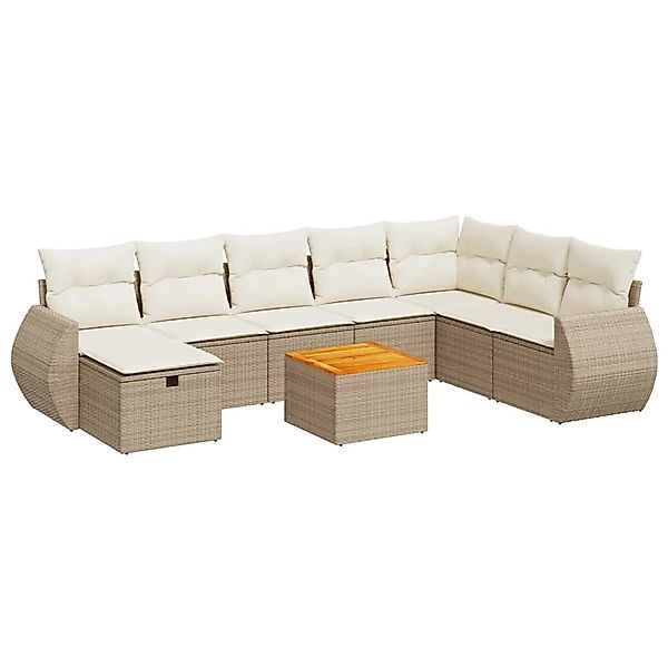 vidaXL 9-Tlg Garten-Sofagarnitur mit Kissen Beige Poly Rattan 3325859 günstig online kaufen