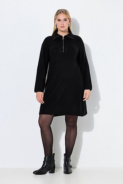 Ulla Popken Midikleid Strickkleid A-Linie Rippstrick Troyerkragen günstig online kaufen