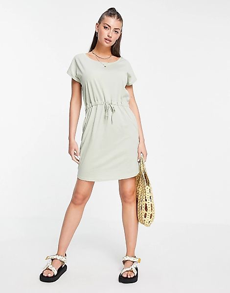 Vero Moda – T-Shirt-Kleid aus Bio-Baumwolle mit Taillenband in Hellgrün günstig online kaufen