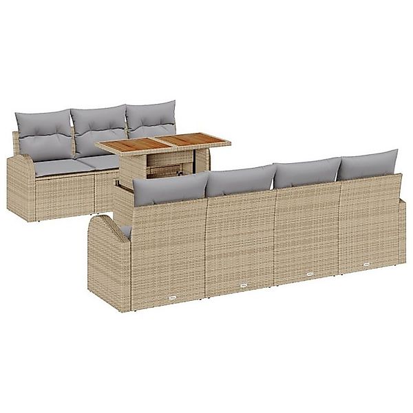 vidaXL Loungesofa 8-tlg. Garten-Essgruppe mit Kissen Beige Poly Rattan, 8 T günstig online kaufen