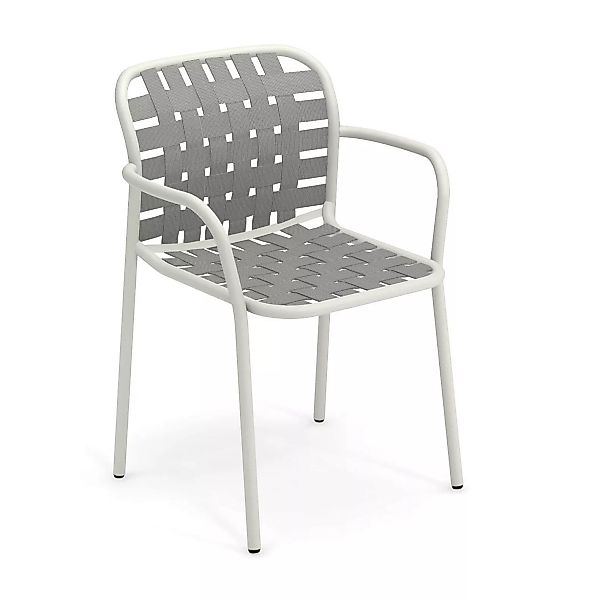 emu - Yard Gartenarmlehnstuhl - weiß, graugrün/Sitz elastische Gurte graugr günstig online kaufen