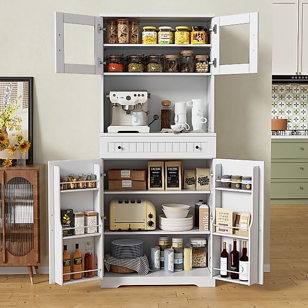 TWSOUL Küchenbuffet Küchenschrank,Modernes Sideboard,Anrichte,Weiß mit Vitr günstig online kaufen