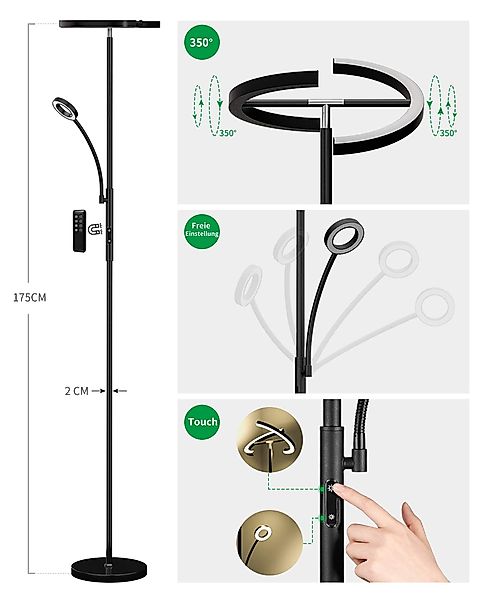 Auralum Stehlampe LED Dimmbar Schwarz Stehleuchte günstig online kaufen