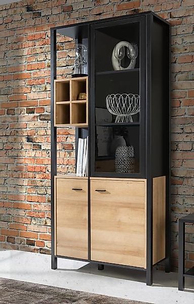 Vitrine HIGH ROCK von Forte Schwarz / Hellbraun günstig online kaufen