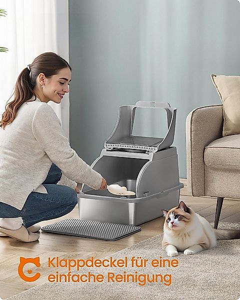 FEANDREA Katzentoilette, Edelstahl, XL, mit Deckel, 2 Eingängen günstig online kaufen