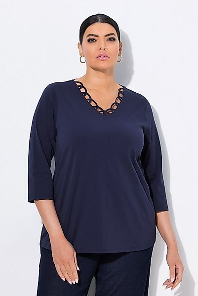 Ulla Popken T-Shirt Shirt verzierter V-Ausschnitt Classic 3/4-Arm günstig online kaufen
