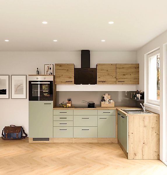 Flex-Well Exclusiv Winkelküche Cara 280 x 170 cm Schilfgrün matt - Artisan günstig online kaufen