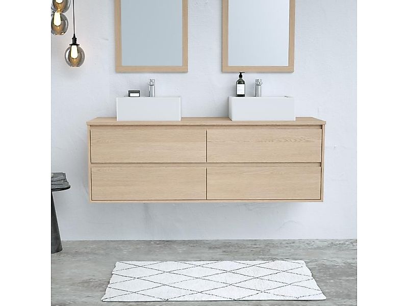 Waschbeckenunterschrank hängend mit Platte - 150 cm - Eichenholzfurnier - M günstig online kaufen