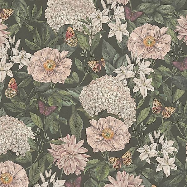 PROFHOME 394261-GU Blumen Tapete Floral Matt Schwarz Weiß Rosa Grau 0,53 m günstig online kaufen