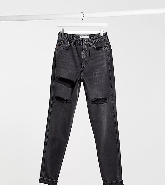 Topshop Tall – Mom-Jeans mit Rissen in verwaschenem Schwarz günstig online kaufen