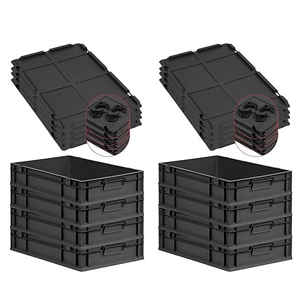 PROREGAL SuperSparSet 8x Eurobox Nextgen Grip Mit Auflagedeckel Und Schwarz günstig online kaufen
