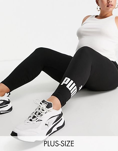 Puma Plus – Essentials – Leggings in Schwarz mit großem Logo günstig online kaufen