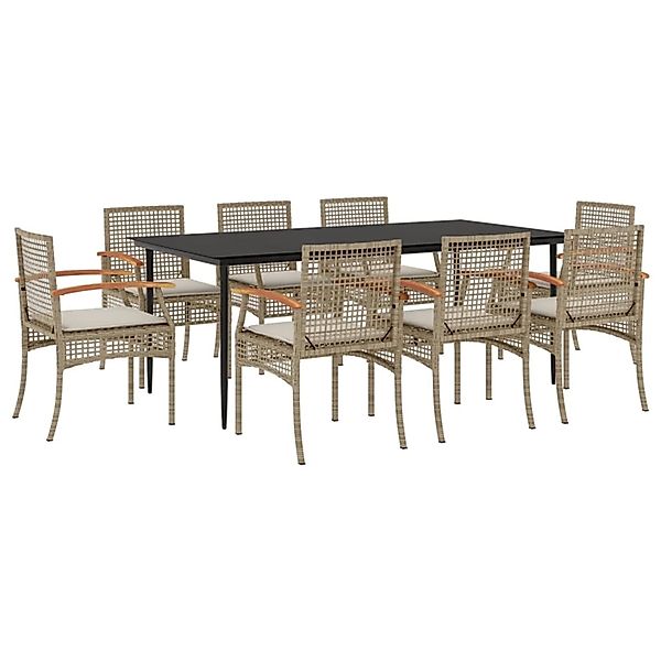 vidaXL 9-Tlg Garten-Essgruppe mit Kissen Beige Poly Rattan 3213630 günstig online kaufen