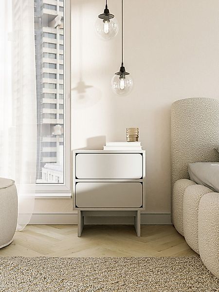 Selsey Nachttisch WUWU, mit 2 Schubladen, Greige, 50 cm günstig online kaufen