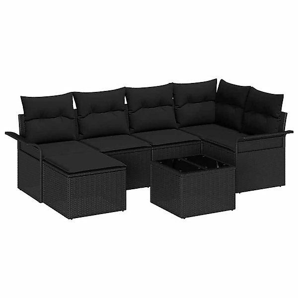 vidaXL Garten-Sofa-Set mit Kissen 7-Tlg Schwarz Poly Rattan 3345443 günstig online kaufen