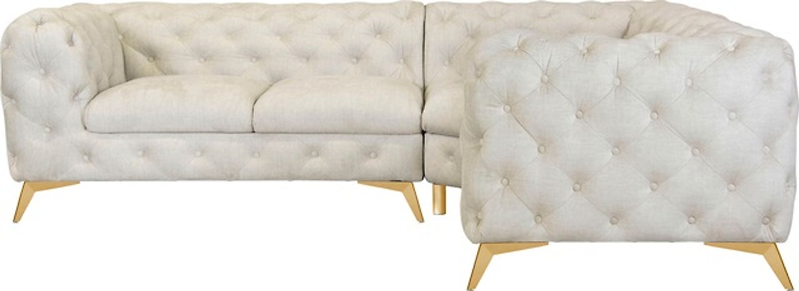 Leonique Chesterfield-Sofa »Ecksofa GLYNIS L-Form mit Wellenunterfederung, günstig online kaufen