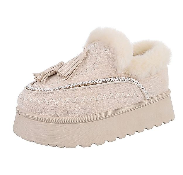 Ital-Design Damen Slipper mit Plateau und Quasten für Freizeitkomfort Snowb günstig online kaufen