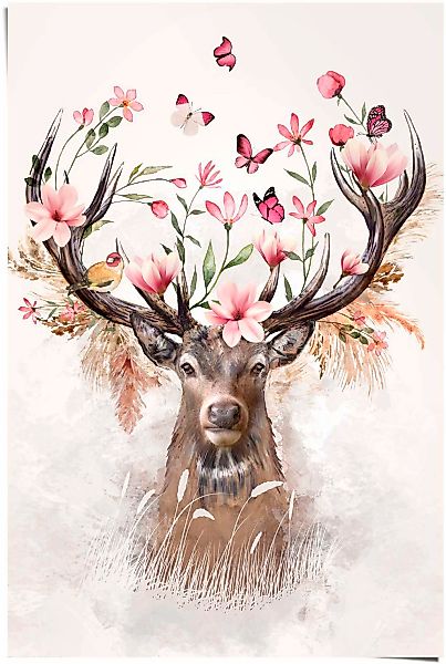 Reinders Poster "Hirsch in Blumen" günstig online kaufen