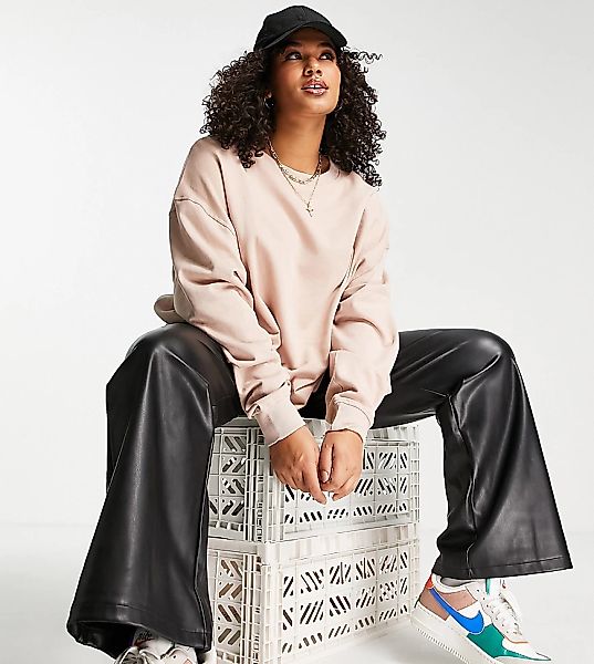 ASOS DESIGN Curve – Oversize-Sweatshirt aus Bio-Baumwolle in Karamell-Braun günstig online kaufen