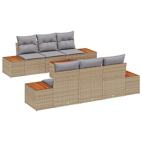 vidaXL Loungesofa 7-teiliges Garten Sofa Set mit Kissen Beige Poly Rattan, günstig online kaufen