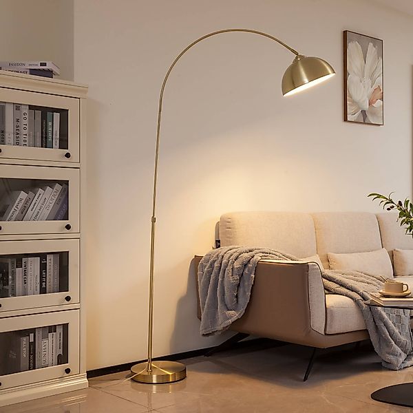 Lindby Bogenlampe Lennart, messing, höhenverstellbar, E27 günstig online kaufen