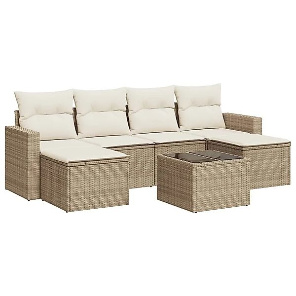 vidaXL 7-Tlg Garten-Sofagarnitur mit Kissen Beige Poly Rattan 3251665 günstig online kaufen