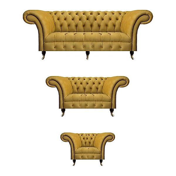 JVmoebel Sofa Edle Gelbe Chesterfield Garnitur Polstermöbel Textil Couchen günstig online kaufen