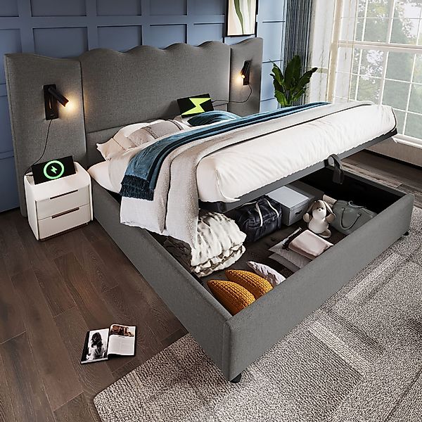 Flieks Polsterbett, Hydraulisches Stauraumbett Doppelbett 160x200cm günstig online kaufen