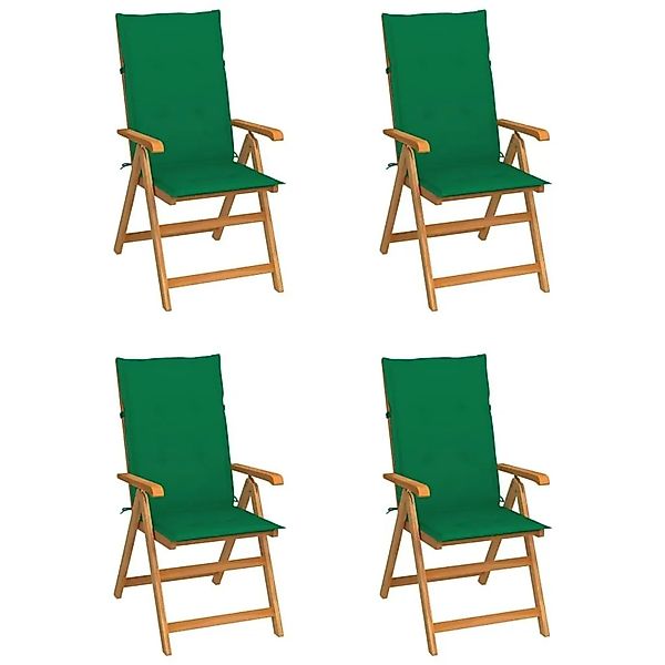 vidaXL Gartenstühle 4 Stk mit Grünen Kissen Massivholz Teak 3065535 günstig online kaufen