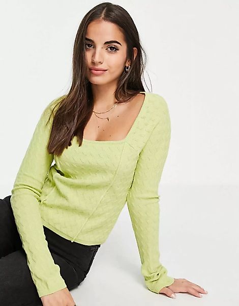 ASOS DESIGN – Strukturierter Pullover mit Ziernähten und eckigem Ausschnitt günstig online kaufen
