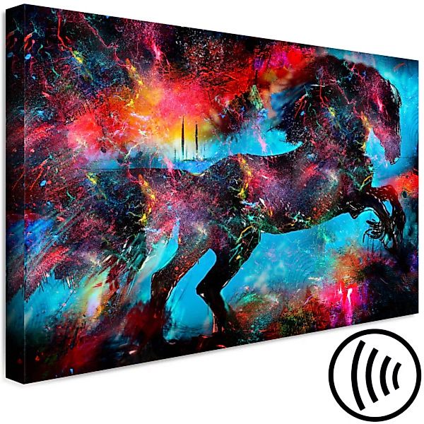 Wandbild Mythisches Pferd - bunte Abstraktion mit einem schwarzen Tier XXL günstig online kaufen