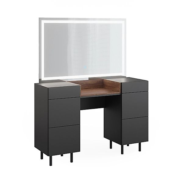 Vicco Schminktisch Anika Anthrazit/Nussbaum 120 cm mit LED-Spiegel günstig online kaufen