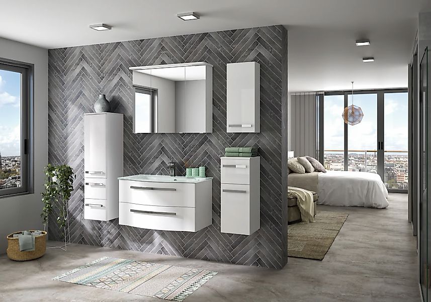 Saphir Badmöbel-Set »Serie 4005, vormontiert, Glaswaschbecken, Spiegelschra günstig online kaufen