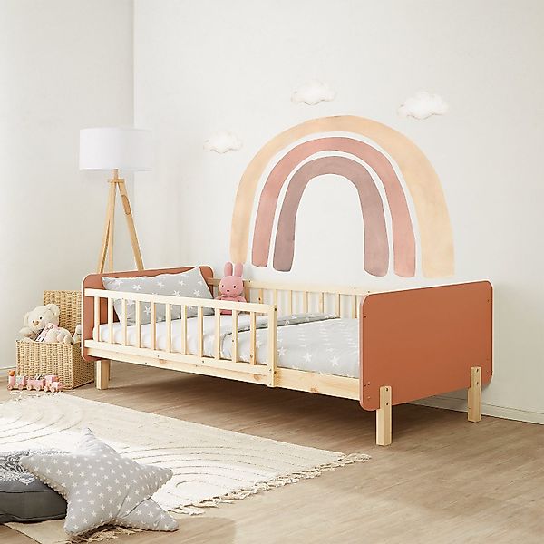 Homestyle4u Holzbett Kinderbett 90x200 Einzelbett Rausfallschutz günstig online kaufen